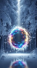 Obraz premium Mystical Portal in Winter Forest - A Gateway to Another World.