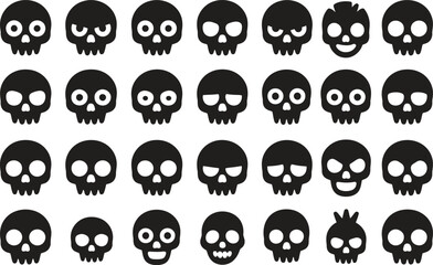 Obraz premium Spooky Halloween Skull Icons Set - Halloween Design Vector Illustration Isolate on White Background 