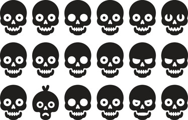 Halloween Skull Vector Icon Set - Spooky Collection Vector Illustration Isolate on White Background 