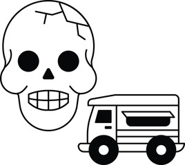 A skull is on the left side of a truck