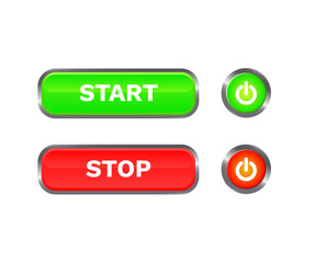 Green Start and Red Stop Buttons with Silver Border – Modern Control and UI Design Elements