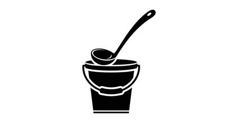 Simple black silhouette icon of a bucket and ladle.