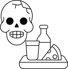 A skull is on a tray with a glass of milk and a slice of cheese