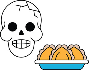 A skull is drawn next to a plate of food