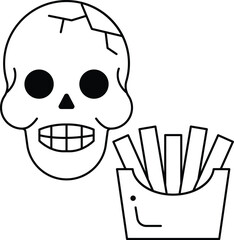 A skull is drawn with a smiley face and a box of french fries