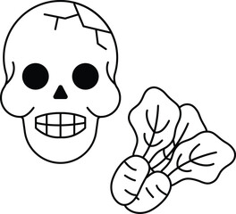 A skull is drawn next to a bunch of vegetables