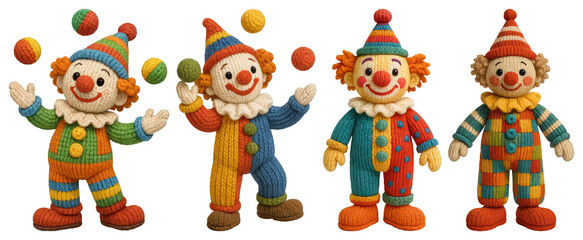 Naklejka premium PNG Colorful knitted clown toys, element set on transparent background