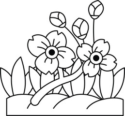 A drawing of two flowers with a stem in between