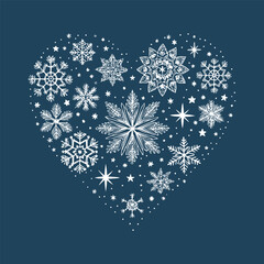 Winter Heart with Snowflakes – Festive Love and Christmas Season Vector Design