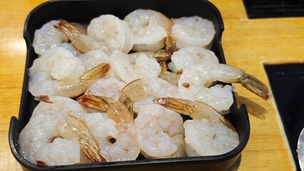 Fresh raw shrimps in plate.