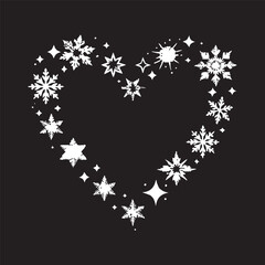 Heart Made of Snowflakes – Elegant Winter and Christmas Vector on Black Background