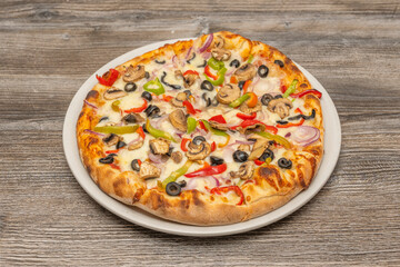 Olive Pizza with a mix of green and black olives, fresh thyme, and herb oil