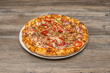 Grilled vegetable pizza with Charcoal-grilled zucchini, eggplant, red pepper, and onion