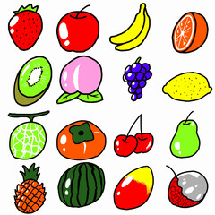 様々な果物のシンプルなイラスト16点セット