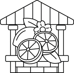 A house with a lemon and orange on the front