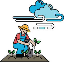 A man is planting a seed in the ground