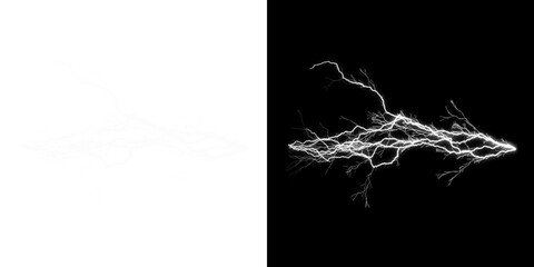 Powerful electrical discharge bright lightning bolts strike flash in darkness energy surge