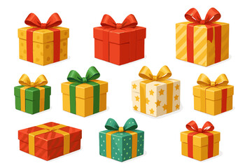 Vibrant assortment of holiday and birthday gift boxes tied with decorative ribbons
