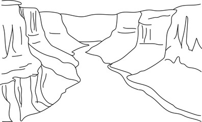 Minimalist Canyon Line Art — Abstract River Valley Landscape Drawing, Modern Nature Illustration for Wall Art and Decor