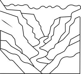 Minimalist Canyon Line Art — Abstract Mountain Valley Landscape Drawing, Modern Geometric Nature Illustration