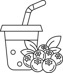 A cup of juice with a straw in it and a bunch of blueberries on top