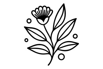 Elegant black and white stylized flower head and leaves minimalist botanical element