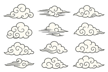 Traditional Asian decorative clouds with swirling patterns and stylized shapes