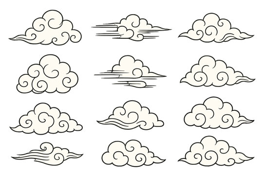 Traditional Asian decorative clouds with swirling patterns and stylized shapes