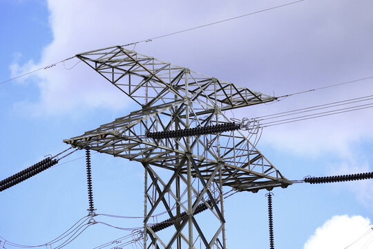 500kV High Voltage Tower Transmission Line Closeup