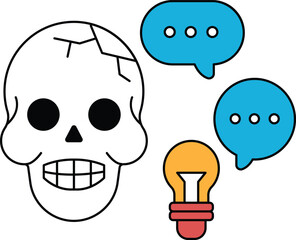 Skull with a light bulb and speech bubble