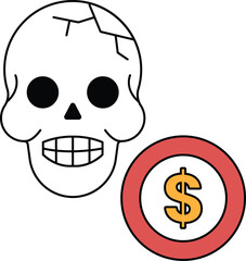 A skull with a dollar sign next to it