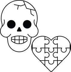 A skull and a heart are shown side by side