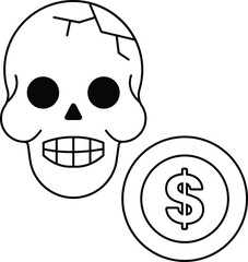 A skull with a dollar sign next to it