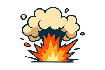Stylized cartoon explosion burst with vibrant fire flames and billowing smoke cloud