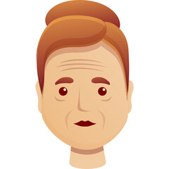 Close up headshot of an elderly woman with warm skin tone and auburn hair styled in a bun her face shows wrinkles around the eyes and mouth