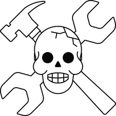 A skull with a hammer and wrench on top of it