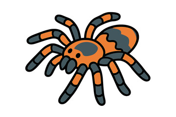 Stylized colorful tarantula spider character with segmented legs and vibrant body markings