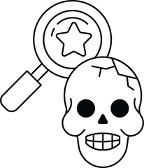 A skull with a magnifying glass over it