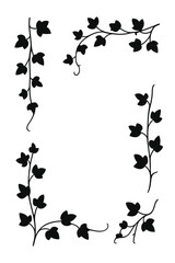 Elegant black silhouette ivy vine branches forming a decorative frame border design