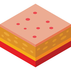 Close-up isometric view of skin layers showing acne blemishes with red spots on a light pink surface against a transparent background symbolizing dermatology and skincare health
