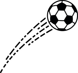 Soccer ball in motion with dashed line trail