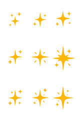 Set of bright yellow sparkle icons and glowing star symbols used for quality and clean effects