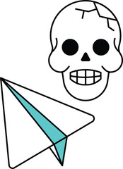 A skull is drawn with a smile on its face