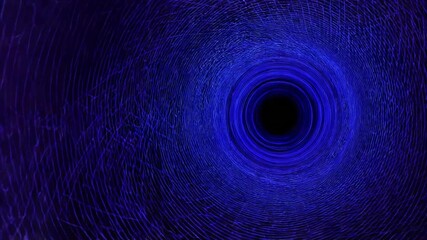 Abstract vortex tunnel with glowing blue lights and particles dark background - Powered by Adobe