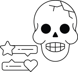 A skull with a heart and stars surrounding it