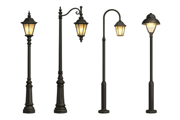 Collection of classic black metal street lamps and antique outdoor lighting posts © icon_art