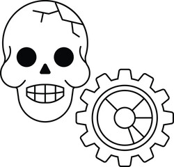 A skull is drawn with a gear in the background