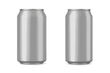 Two blank tall slim silver aluminum beverage cans mockup template for packaging design