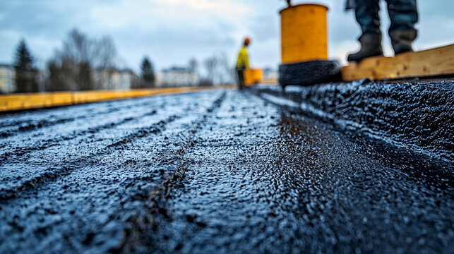 Freshly applied roofing tar shows smooth texture in close-up Generative AI