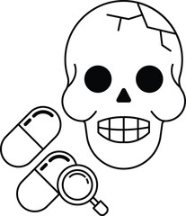 A skull with a pill in its mouth